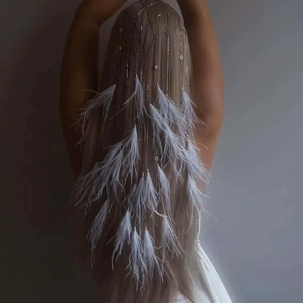 Трансграничный огонь с кисточками из перьев обруч для волос женский ретро богемный сетчатый головной убор