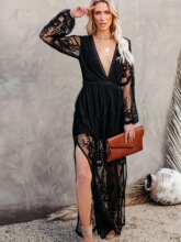 U 47196 V Neck Lace Maxi Dress ��˿����ȹ �羳����ѷŷ��
