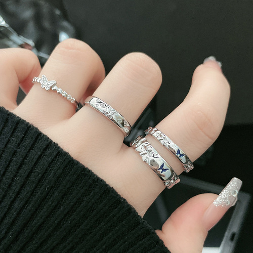 Butterfly Couple Open Ring New Light Luxury High-End Minimalist Simple Uncommon Personality Cool Style Ring