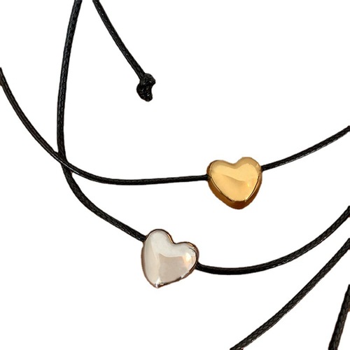 Fever Heart Pendant Necklace for Women - Summer High-End Design, Unique Slip Cord Lock Bone Chain Adjustable Collar Necklace