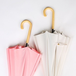 16-Bone Straight Fiber Umbrella with Solid Wood Handle and Lettering, Long-Handled Umbrella with Printing and Logo Advertising Umbrella for Commercial Use