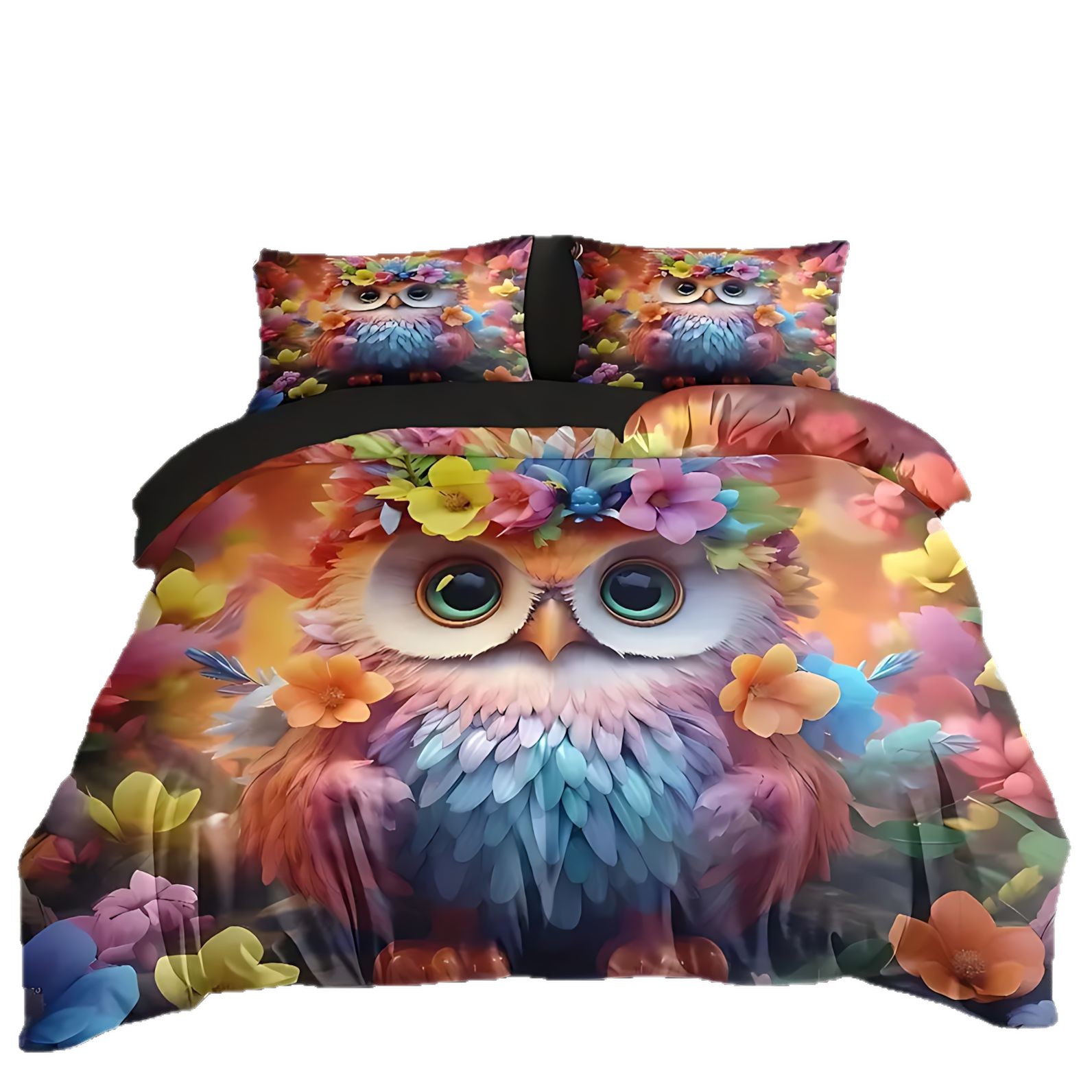 Temas de dibujos animados TEMU / JIT de comercio exterior búho impresión digital 3D cubierta de edredón con kit de cama para dibujar se puede hacer