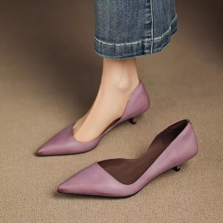 Cross-Border Spring and Autumn New Style Pointed Toe Side-Cut Kitten Heel Shallow Mouth Single Shoes for Women, Large Size, Elegant Commuter High Heels