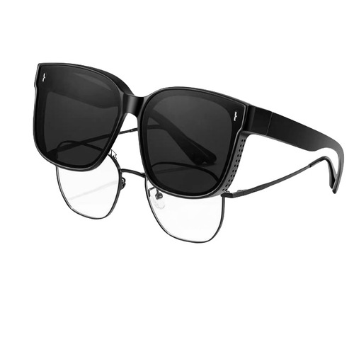 Sunglasses that fit over prescription glasses for men, suitable for driving, with UV protection, and can be paired with polarized sun lenses for women.