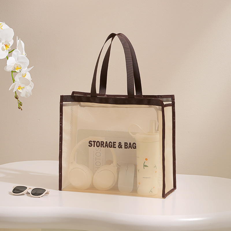 Bolsa de nailon de malla de gran capacidad impermeable, bolsa de cosméticos, bolsa de baño de almacenamiento y lavado transpirable portátil para damas de alta gama