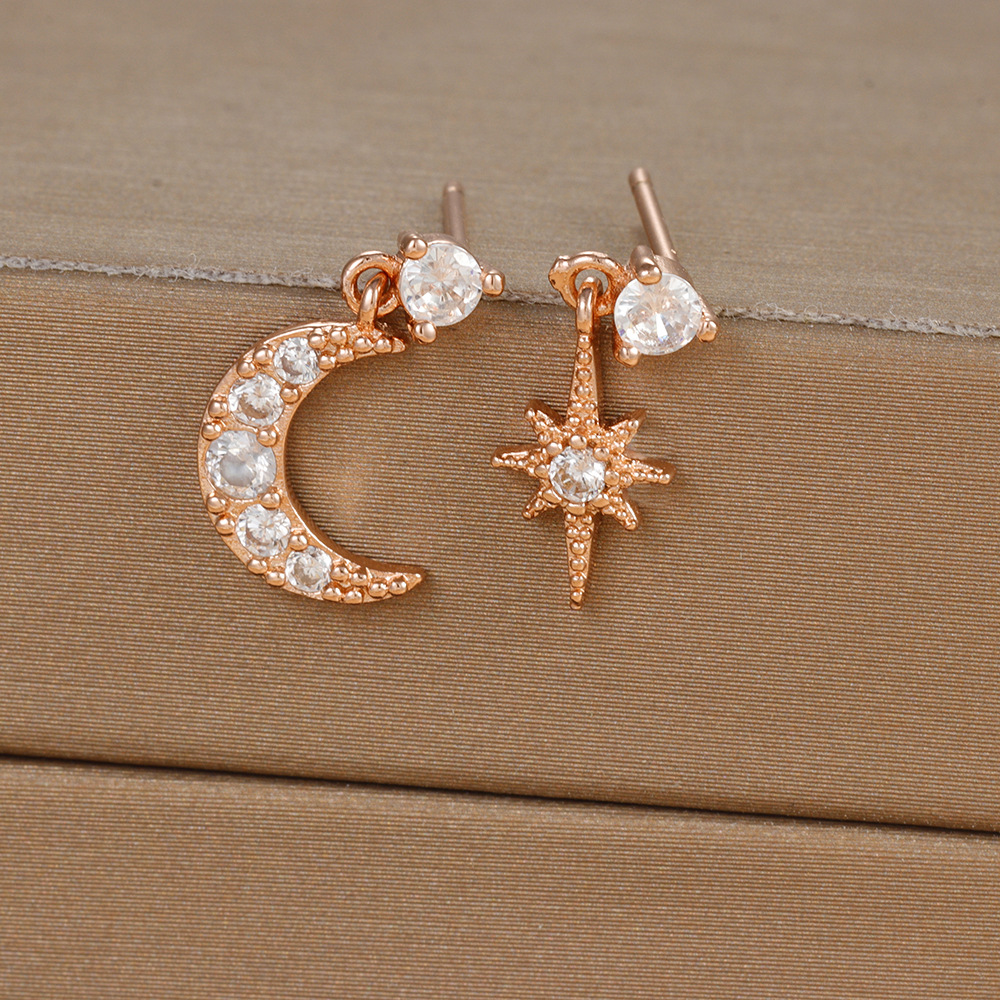 1 Pair Ig Style Star Moon Asymmetrical Plating Inlay Copper Zircon 18k Gold Plated Drop Earrings display picture 3