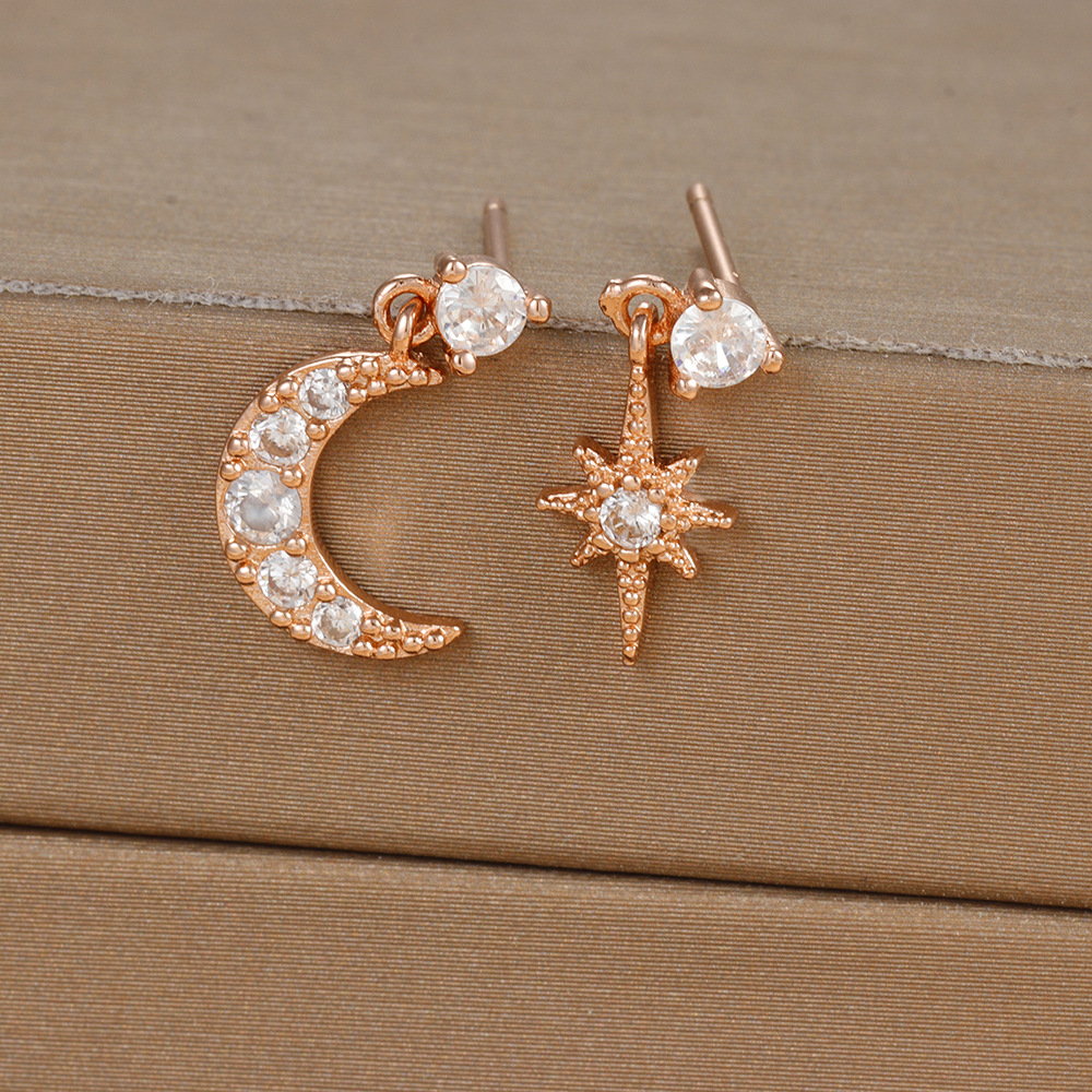 10g Weight 18K Gold Plated Plating Material Zircon Inlay Material Drop Earrings Classification 1 Pair Quantity Daily, Street Occasion Copper Material Star, Moon Pattern Women's Gender Asymmetrical, Plating, Inlay Design IG Style Style 1 Pair Ig Style Star Moon Asymmetrical Plating Inlay Copper Zircon 18k Gold Plated Drop Earrings 2