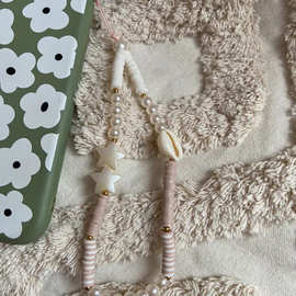 欧美跨境波西米亚珍珠手机挂绳天然贝壳五角星手机链手机壳配饰