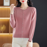 时尚提花休闲针织全毛外套圆领纯羊毛妈妈装秋冬新款中年毛衣开衫，女装针织衫/毛衣，妃慕昵服饰