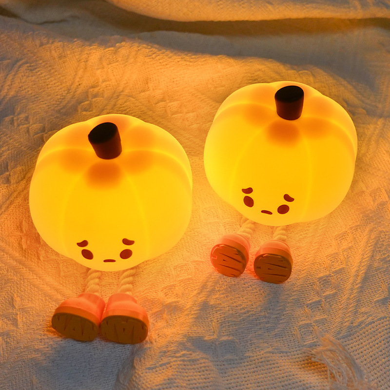 (2개) 호박 폭발 실리콘 박수 램프 벙어리 귀여운 아름다운 팬더 밤 램프 침대 옆 수유 테이블 램프 할로윈 선물
