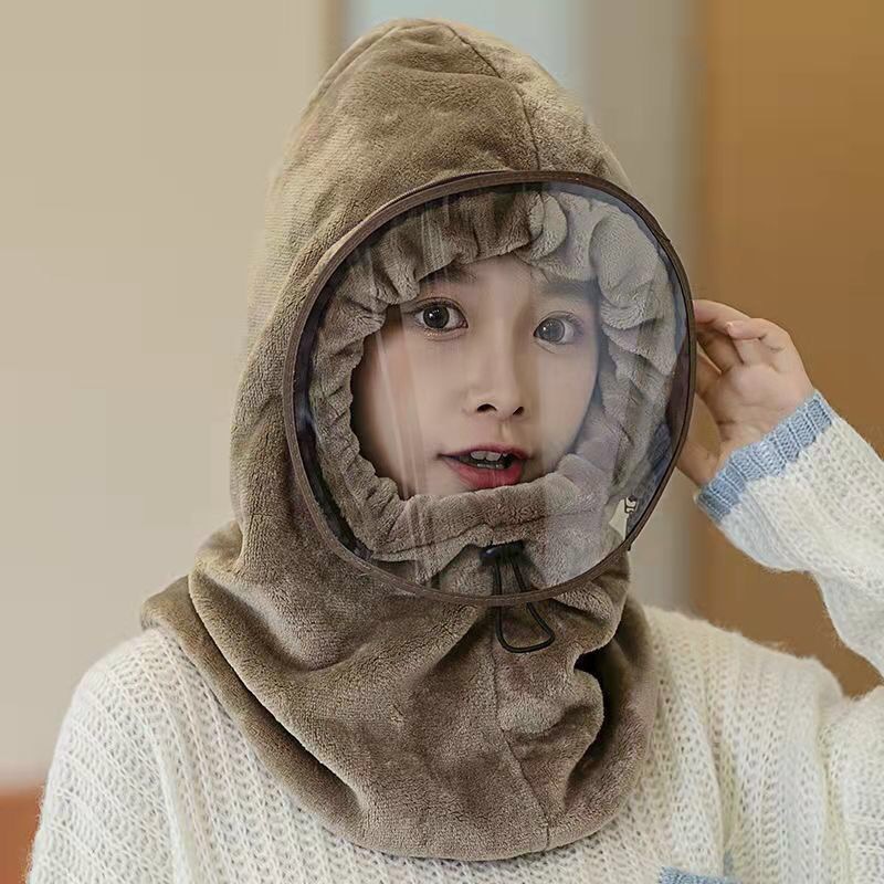 Internet Celebrity Autumn and Winter Cycling Pullover Windproof Cap Thickened Double-Layer Rabbit Fur Ear Protection Removable Mask Women's Warm Lei Feng Cap