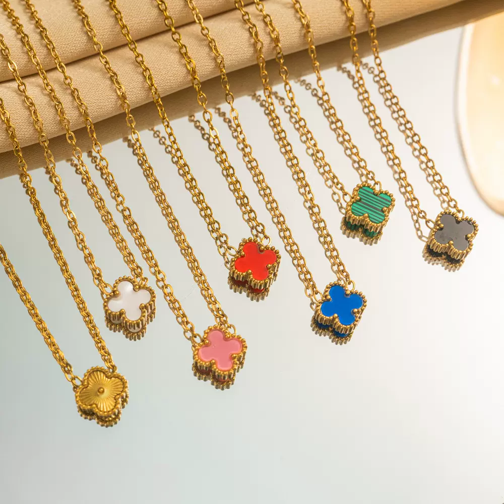 9mm幸运四叶草项链钛钢轻奢高级感女潮流双面设计锁骨项链首饰品