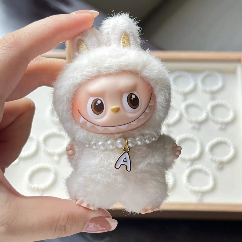 Mini Version of Labubu Pearl Necklace Accessories 4Th Generation Blind Box Mini Labubu Pendant 26 Letters Baby Clothes