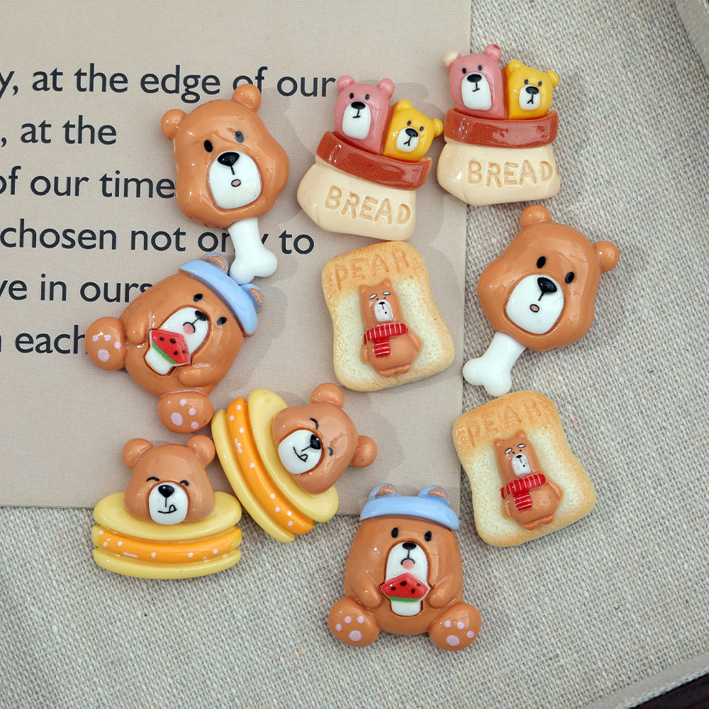 Nuevo japonés tostadas cara grande oso DIY accesorios de resina simulación hueso oso teléfono caso llavero horquilla al por mayor