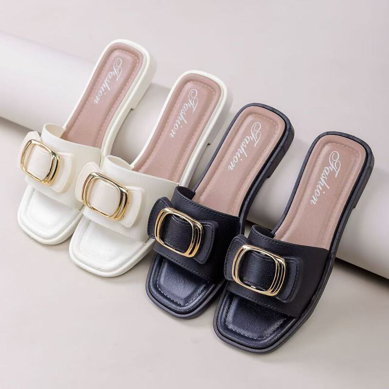 Special Offer New Bow Slippers for Women to Wear Soft-Soled Fashionable Non-Slip Flats Flower Square Buckle Sandals for Summer Ladies