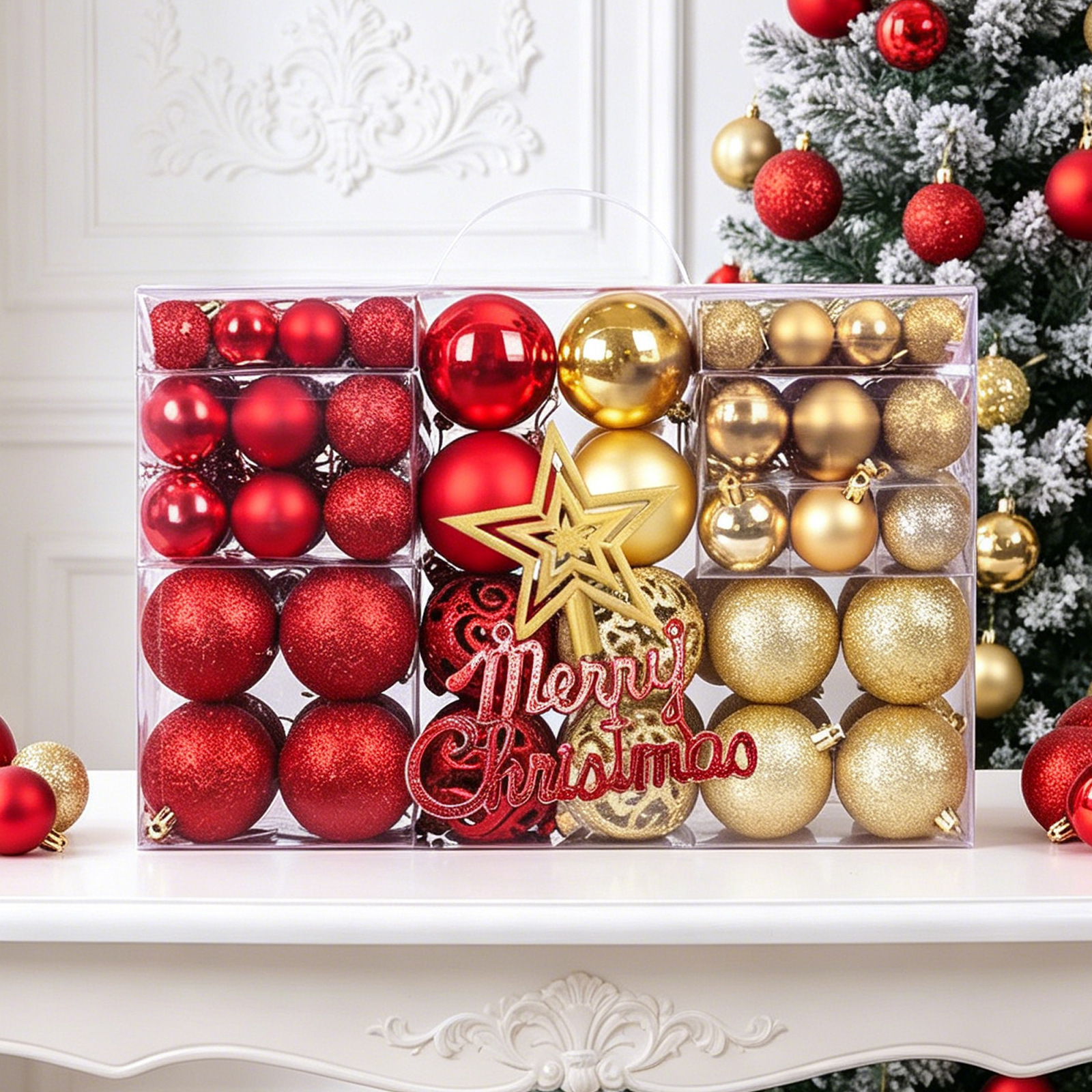 Suministros de decoración de árboles de Navidad transfronterizos 100 paquetes de bolas de plástico huecas brillantes de galvanoplastia Colgante de caja de regalo de bolas de Navidad