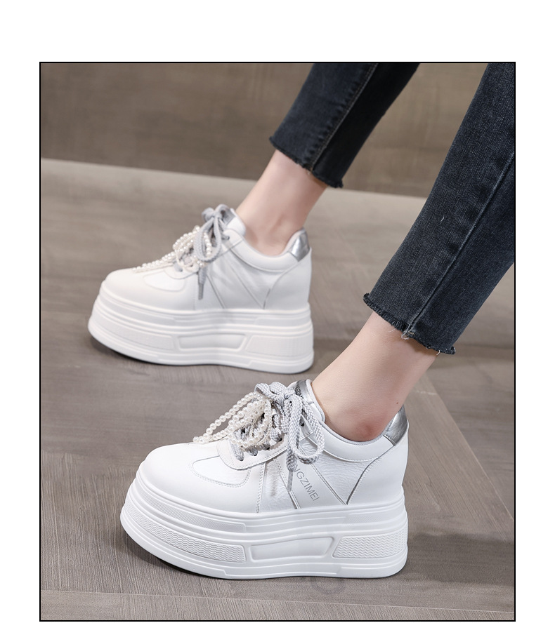 Giày sneaker nữ đế dày phối ngọc trai thời trang, độn cao bên trong — Màu xám trắng chi tiết 15