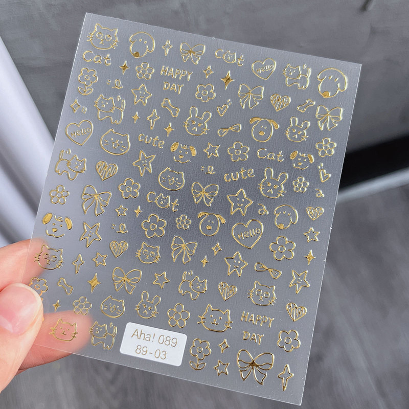 ネット赤爆金かわいいネイルシール落書き小動物花蝶模様薄靭立体ネイルシール卸売り|undefined