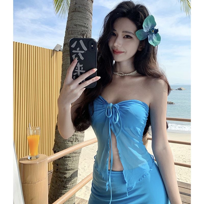 Americano hot chick bifurcado vestido largo para limpiar el pecho vacaciones bikini trajes de baño de mujer en la playa de verano nuevo sexy