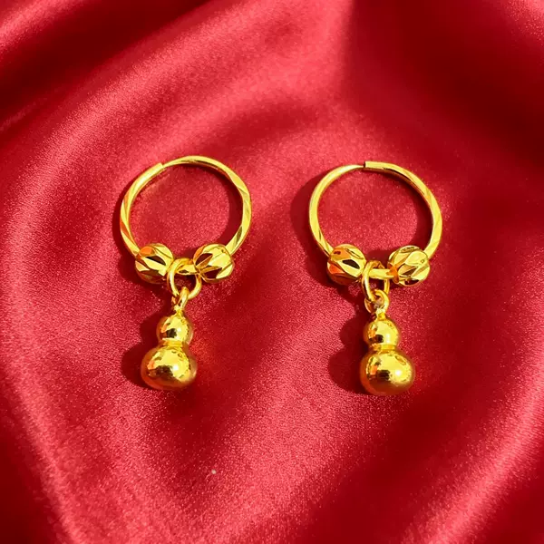 [Accepting Dropshipping] Double Bead Gourd Earrings, Vietnamese Sand Gold Hoops, Exquisite and Fashionable Women's Round Ball Earrings Wholesale