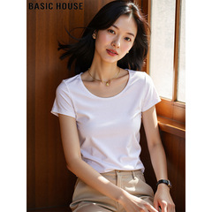 Baijiahao ホワイトショルダー半袖 Tシャツレディース夏ベーシック多用途薄手 Tシャツ
