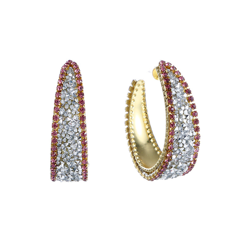 Wedding, Travel Occasion Alloy Material Geometric Pattern Summer Simple C-shaped Colored Diamond Retro Alloy Earrings