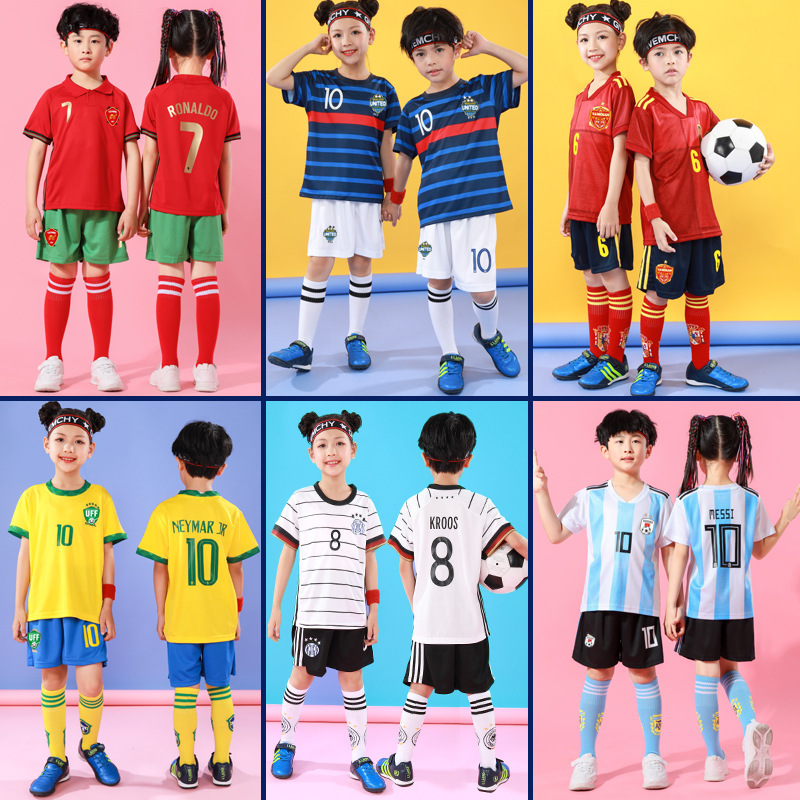 Children's Football Uniform Suit Boys and Girls Short-Sleeved Jersey Kindergarten Children's Day Performance Clothing Kidsren's Sportswear Summer Print