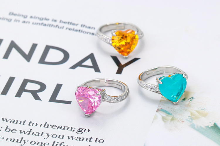 1 Piece Quantity Daily Occasion Copper Material Sweet Heart Shape Copper Plating Inlay Rhinestones Open Rings