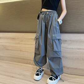 女童工装裤夏装2026洋气裤子中大童炸街阔腿裤儿童套装长裤休闲裤