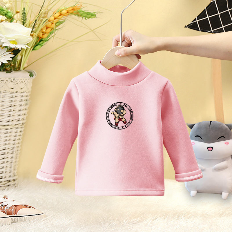 Bebé que basa la camisa de terciopelo versátil niños y niñas medio cuello alto de manga larga Camiseta superior Otoño e Invierno ropa interior térmica de los niños image 4