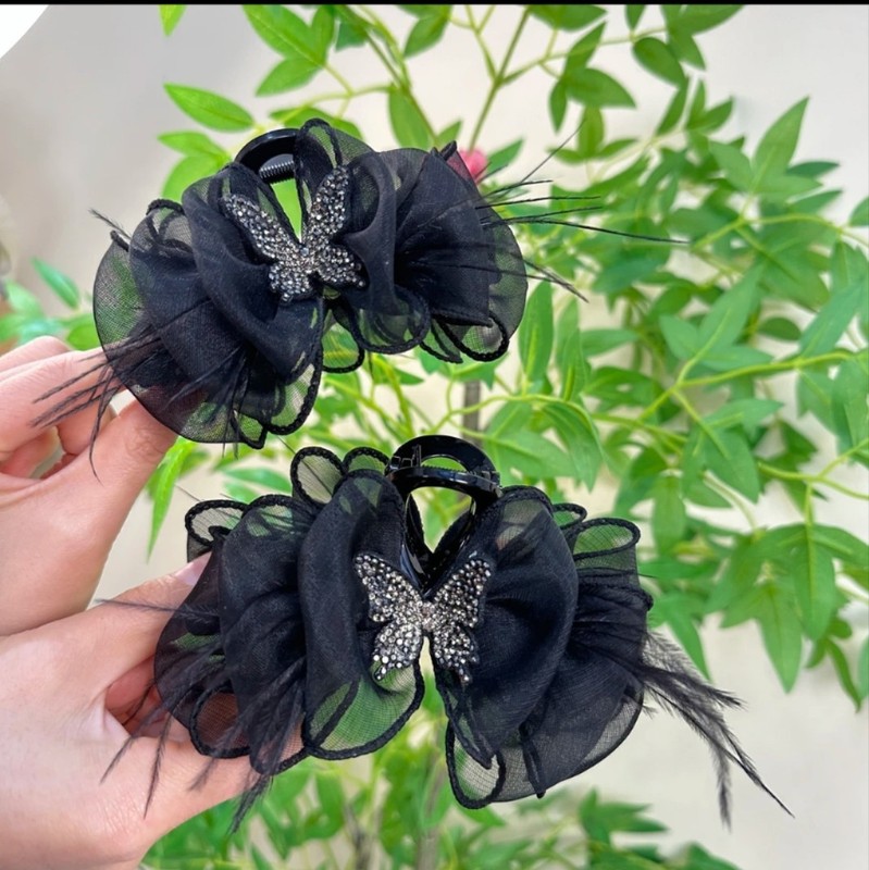 Butterfly Dance ハイエンドのスマートな気質バタフライメッシュフェザーフレンチエレガントで軽い高級ヘアピンヘッドドレス後頭部グリッパー|undefined