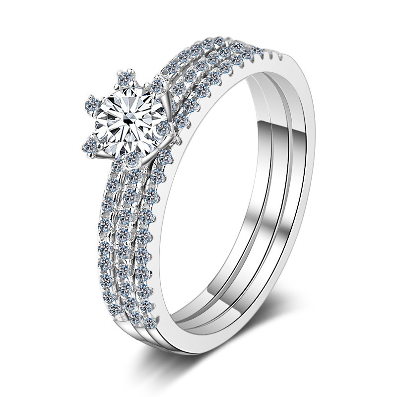 2022 nuevo anillo de diamante de plata 925 un quilate de diamante de mosaico colorido anillo de tres anillos