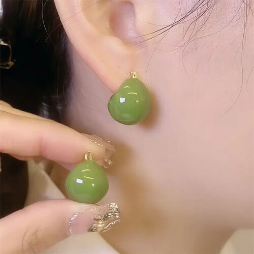 Avocado green small basket earring hooks trendy light luxury niche design earrings fresh and fashionable high-end ear accessories