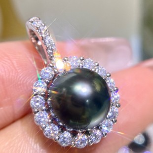 020 All-Over S925 Silver Universal Breakable Buckle Seawater Pearl Pendant 9-10 Seawater Tahitian Black Pearl