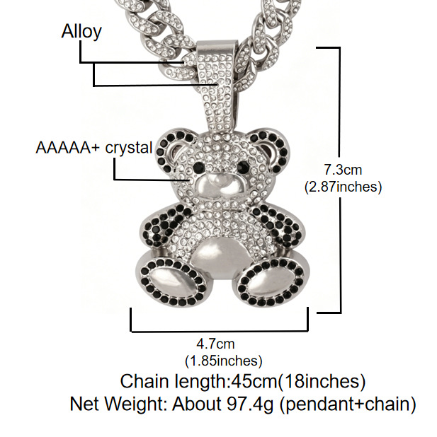 Ventas transfronterizas calientes de aleación cubana collar de colgante de oso animal estilo hip-hop personalidad de diamante completo accesorios para hombres