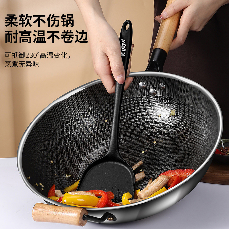 Fabricante de alta temperatura de venta directa de regalos de sopa de sopa doméstica cuchara de mango largo estrictamente seleccionada sopa de silicona de grado alimenticio