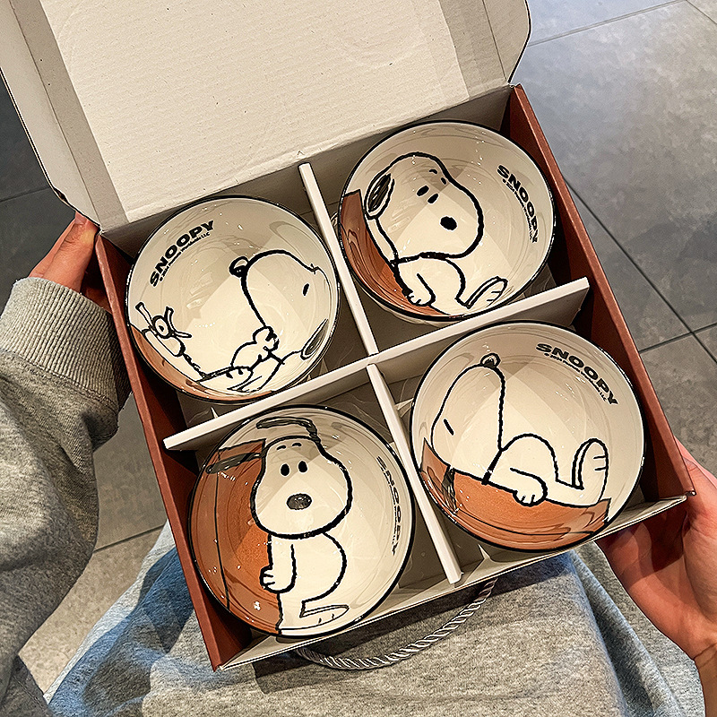 Snoopy Ceramic Tableware Bowl Personal Set Household 2025 New Rice Bowl Ceramic Bowl Chopsticks Souvenir