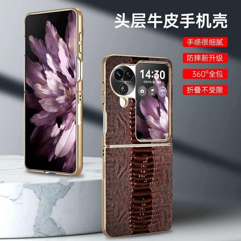 Чехол для OPPO Find N3 Flip, электропокрытие, натуральная кожа, деловой чехол для телефона, для Find N2 Flip, простой противоударный чехол