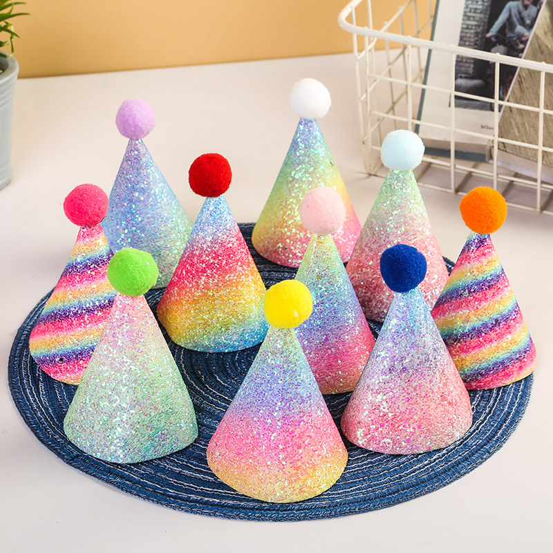 Sombrero de fiesta de cumpleaños para mascotas transfronterizas de Amazon, fiesta de gato y perro, bola de pelo brillante, 10 sombreros de cumpleaños mixtos