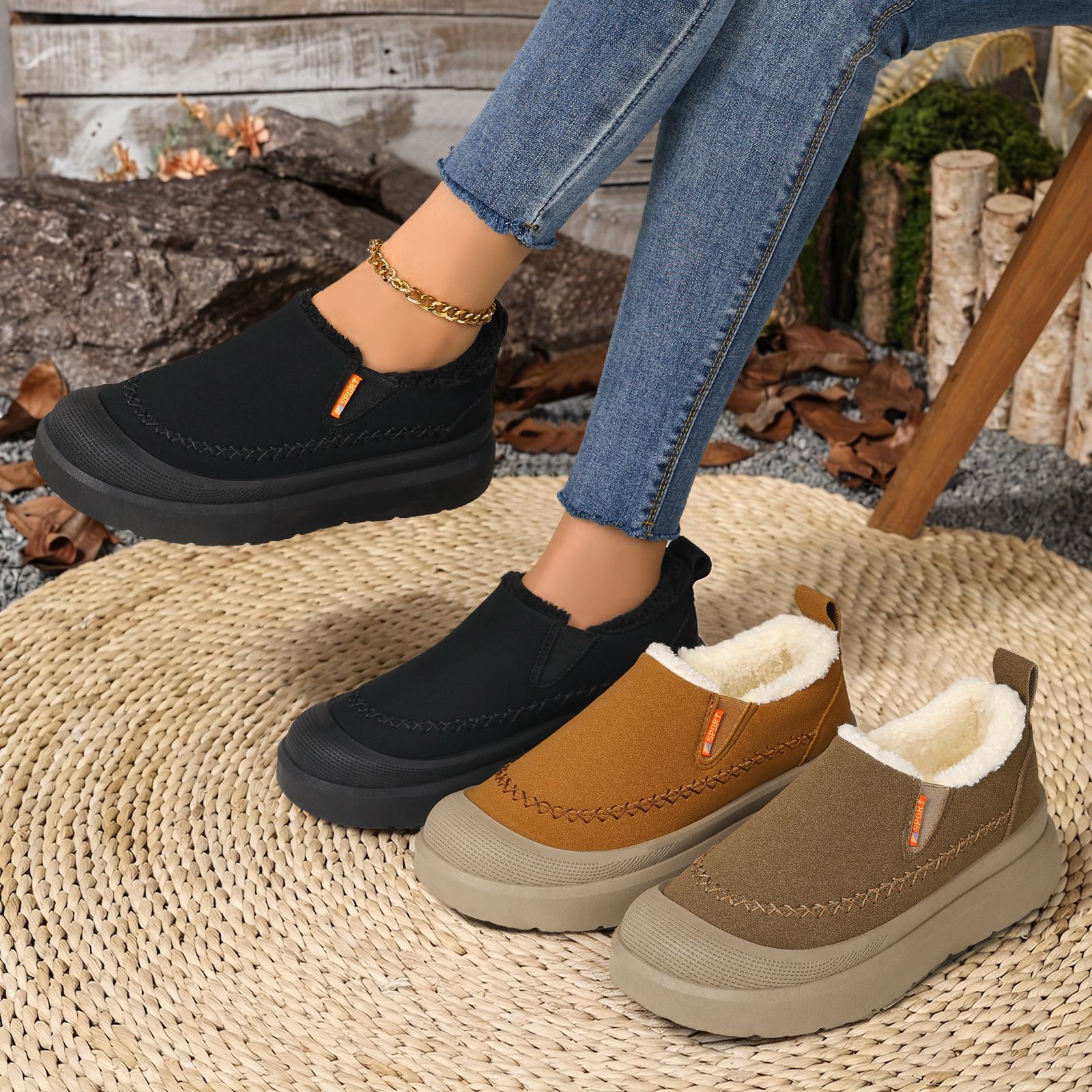 Nuevo invierno de terciopelo grueso calentamiento zapatos de mujer con suela suave y poco profunda, botas de nieve de tamaño grande cómodas y casuales para mujeres