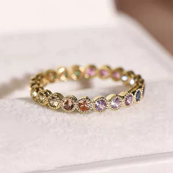Huitan Foreign Trade Live Broadcast New Casual Colorful Ring Women's Inlaid Zircon Exquisite Ring Daily Sweet Jewelry