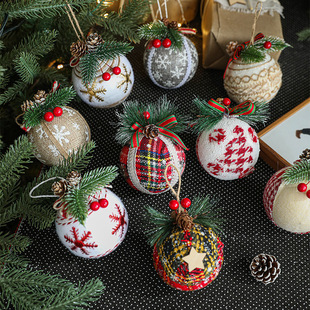 Cross-Border New Product Linen Foam Ball Christmas Ball Pine Needle Pine Cone Plaid Bag Christmas Tree Decoration Pendant Wholesale