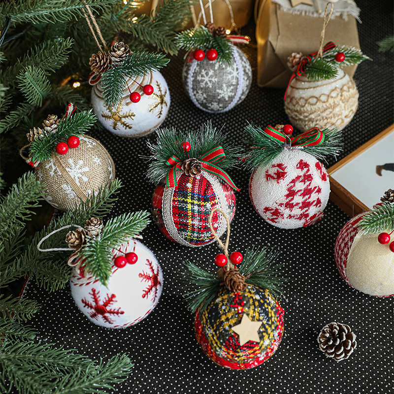 Nuevos productos transfronterizos de lino bola de espuma bola de Navidad pin pinos bolsas de cuadrillas de pinos adornos de árbol de Navidad colgantes al por mayor
