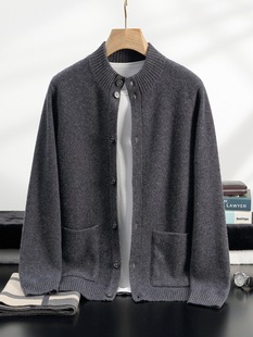 Cashmere Thickened Mock Collar Cashmere Cardigan Men's Business Casual Knitted Cashmere Sweater Middle-aged Autumn and Winter Coat