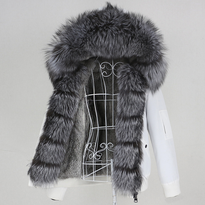 Îmbrăcăminte pentru femei, stil nou, parka cu căptușeală din blană de iepure îngroșată, detașabilă, guler din blană de vulpe reală, jachetă de blană pentru femei_voghion.com