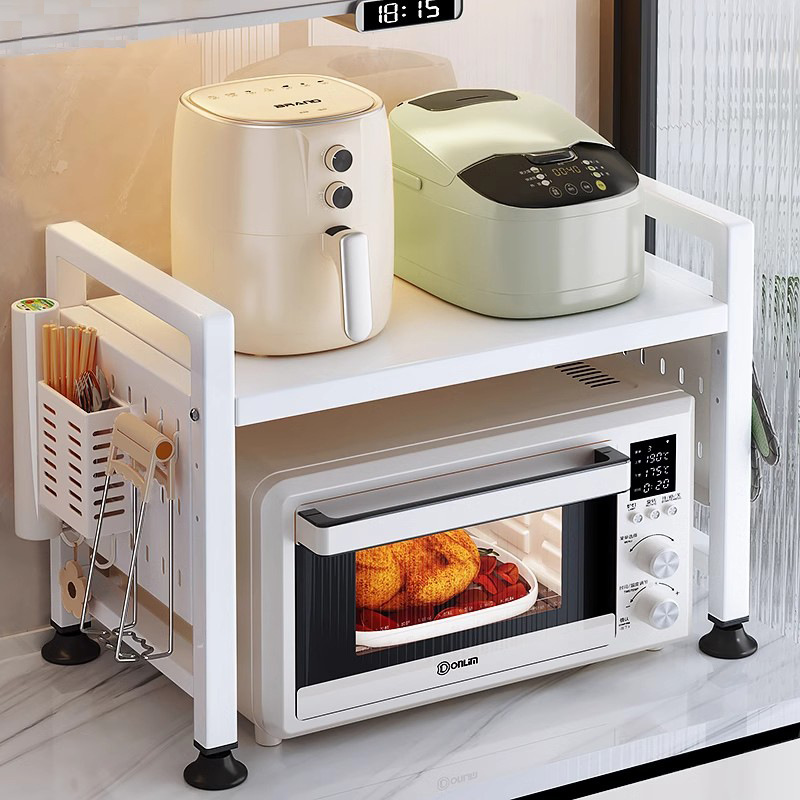 Soporte para horno microondas, estante de cocina retráctil, estante para horno, encimera de escritorio de dos pisos para el hogar, almacenamiento de olla arrocera