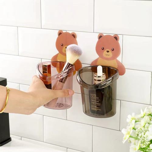 小熊沥水杯置物杯架抱抱牙刷牙杯置物架免打孔贴墙壁挂式卫生间