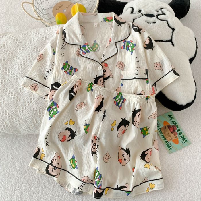 Venta al por mayor transfronteriza nube de algodón 120G estilo caliente pijamas mujeres verano dulces pantalones cortos de manga corta dibujos animados ropa para el hogar traje