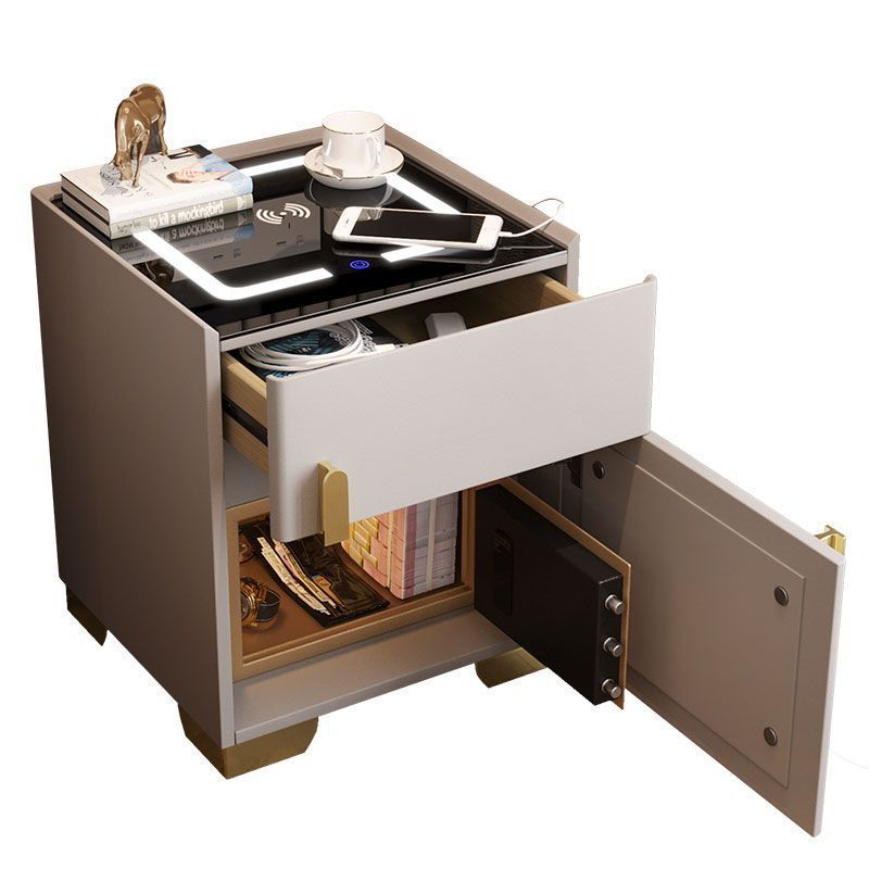 Coche de cabecera inteligente de dormitorio lujoso caja fuerte multifuncional con lámpara de carga inalámbrica al lado de la cama armario de almacenamiento