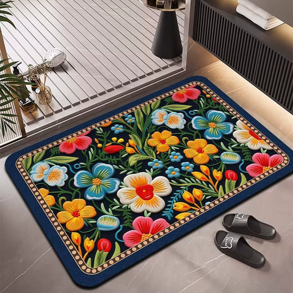 Китайский цветочный коврик из диатомовой грязи, коврик для входной двери, коврик для ванной комнаты, имитация игольчатой ​​печати, коврик для ванной комнаты